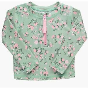 Ruffle Butts Sage Green Pink Floral Long Sleeve Rash Guard Swim Top Girls Size 5